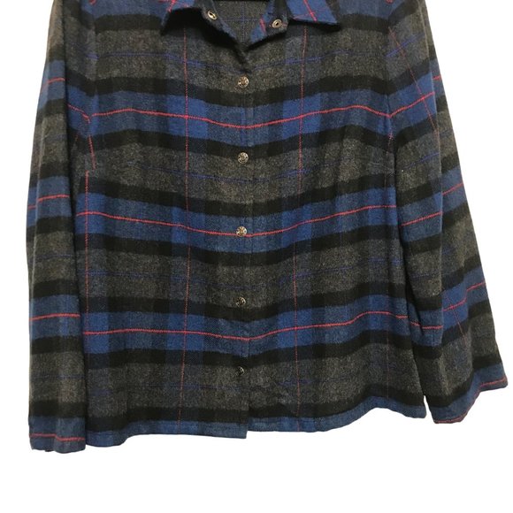Evan Picone VTG Blue Grey Black Plaid Shirt Jacket 22W Wood Blend Snap Closure - Picture 5 of 8